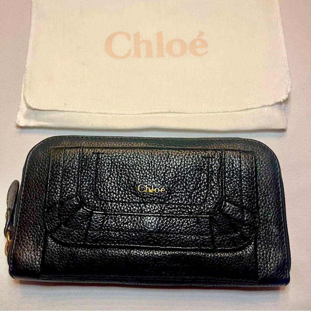 Chloe Paraty Long Wallet Zip Around Continental in Black Leather EUC